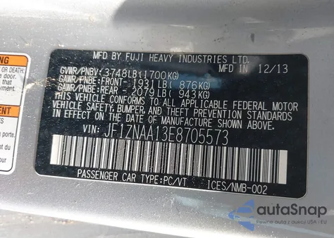 2014 Scion Fr-S из США, поврежденный, VIN JF1ZNAA13E8705573